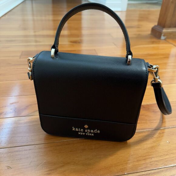 NWOT Kate Spade Staci Saffiano Top Handle Square Flap Crossbody Bag Purse Black - Picture 8 of 9